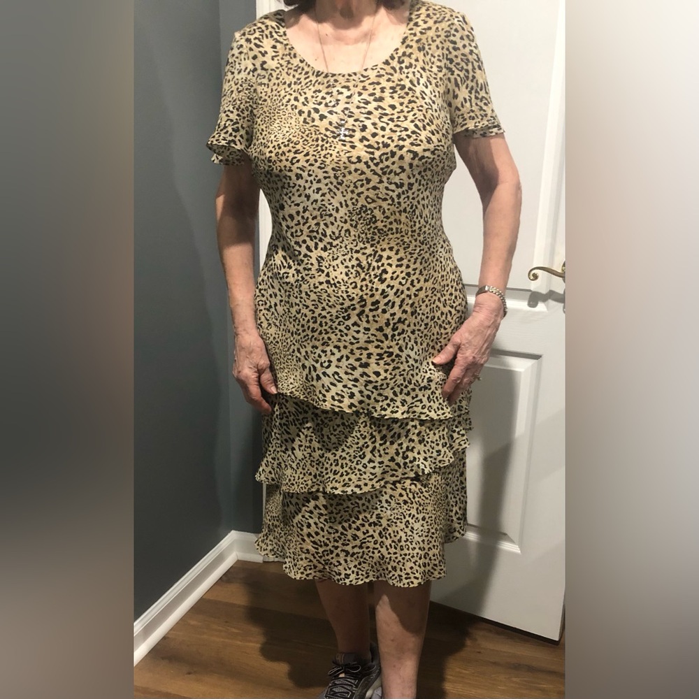 Coldwater Creek Animal Print Tiered Midi Dress